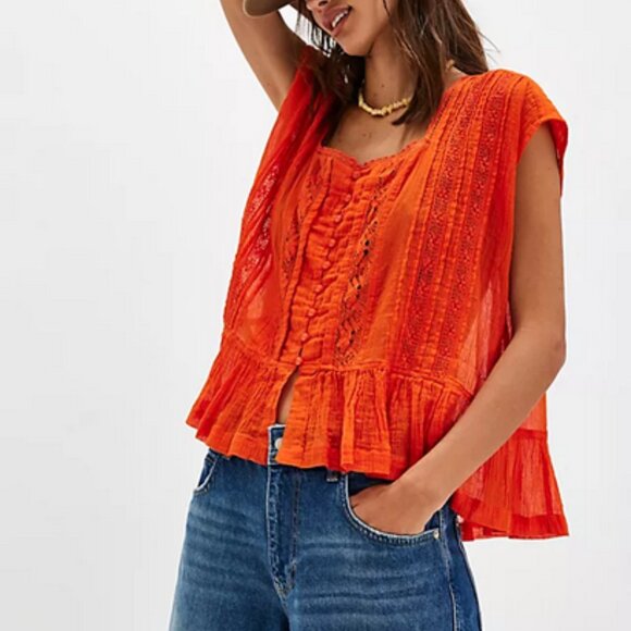 Free People Tops - Free People FP One Georgia Blouse Lace Buttondown Top XL & M